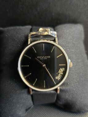 Coach New York Black Leather Strap Watch - Gold Accents